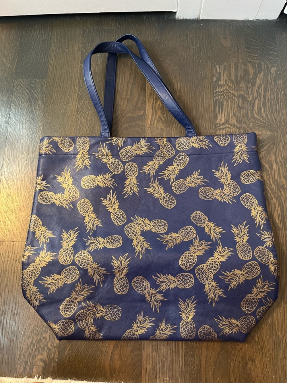 Blue and gold pineapple tote bag